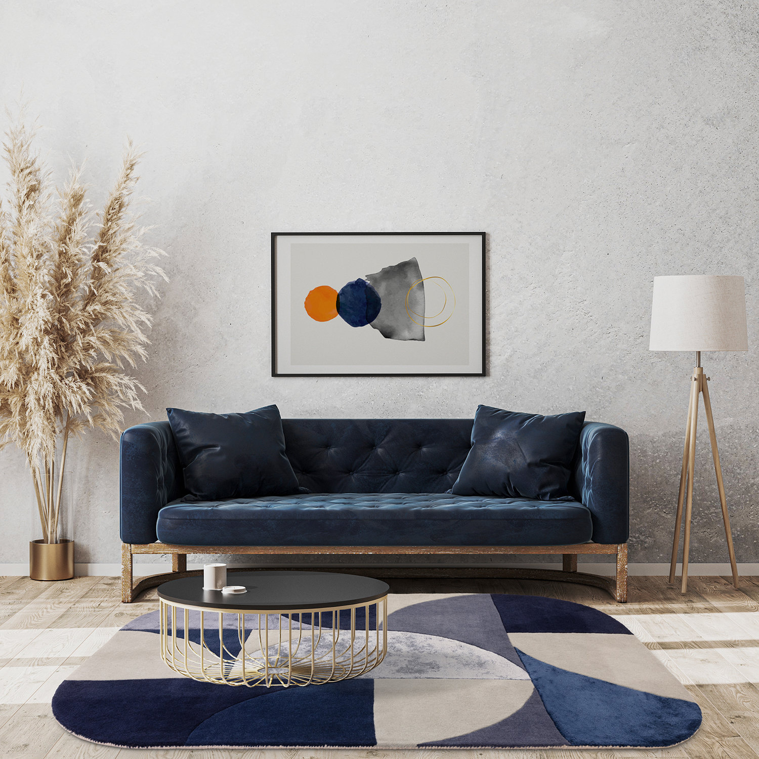 Blank horizontal frame mock up on wall in modern living room lux