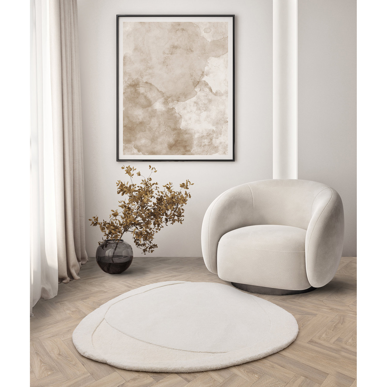 Mockup poster frame on the wall of living room. Luxurious apartm