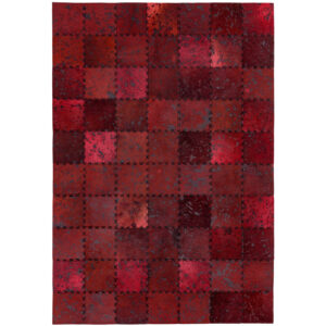 Xylo Hand Sewn Cowhide Red Cross Stitch Rug