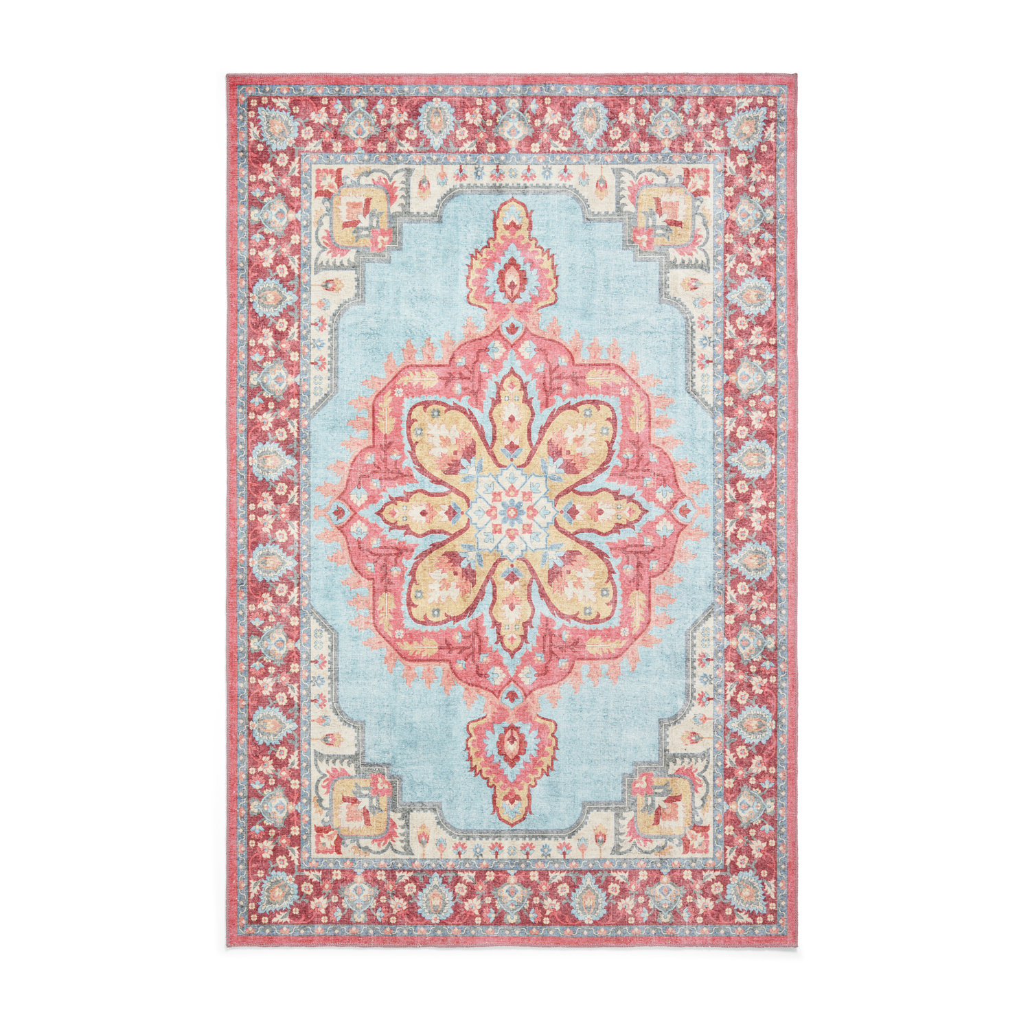 Zahra Washable S0063 Blue Red Rug
