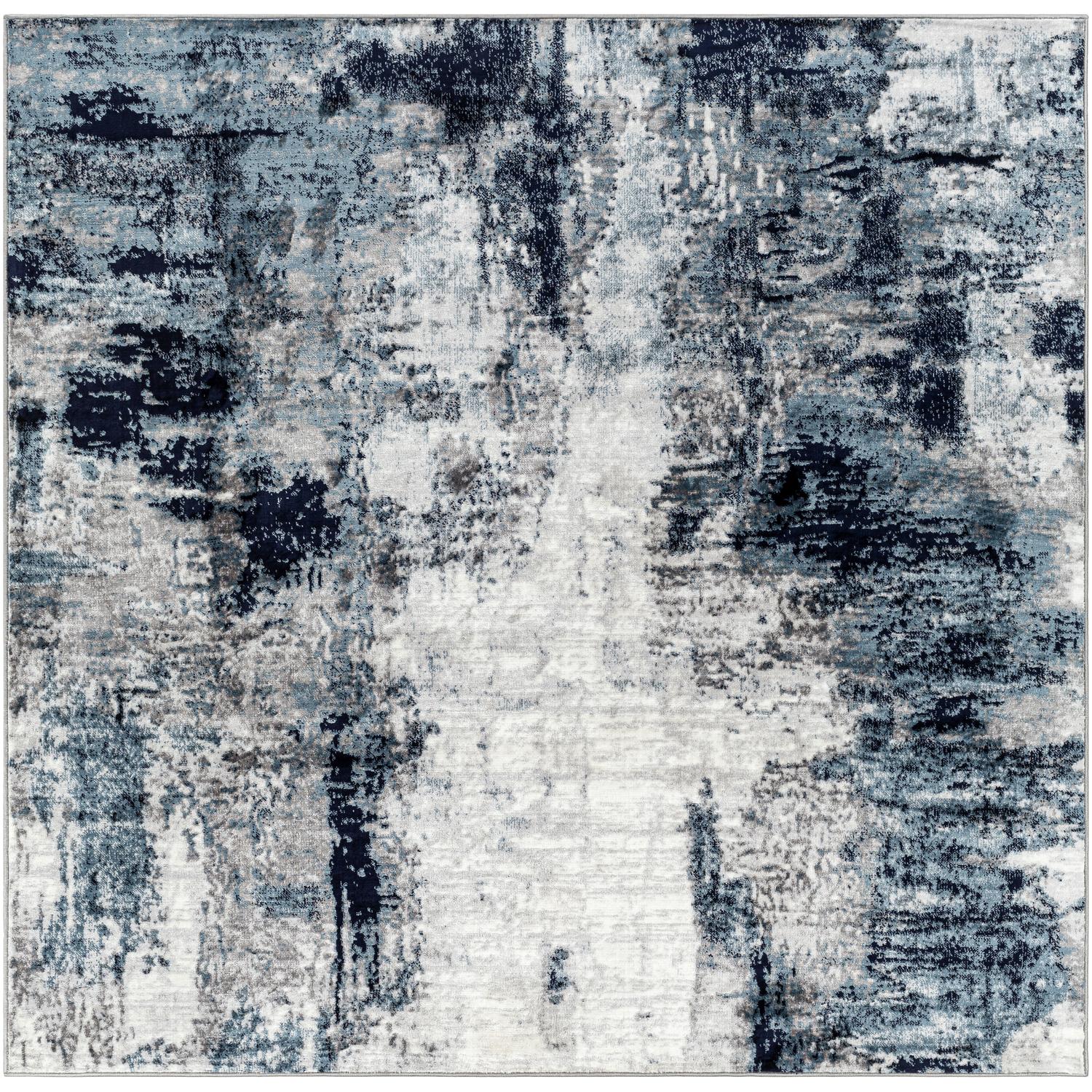 Wanderlust WNL2309 Marble Aqua Navy Square Rug