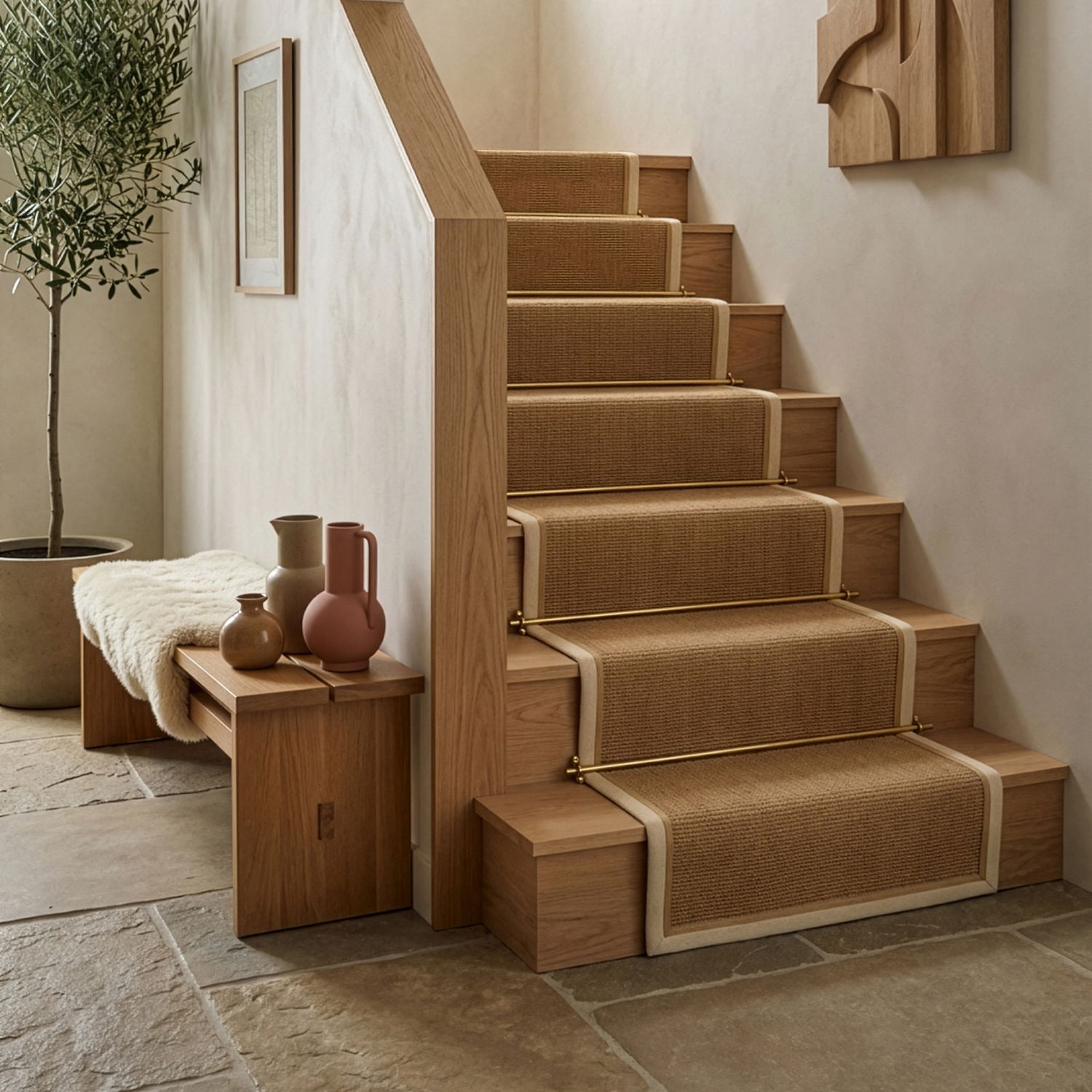 Bordo Boucle Cream Linen Staircase Runner LS SQ