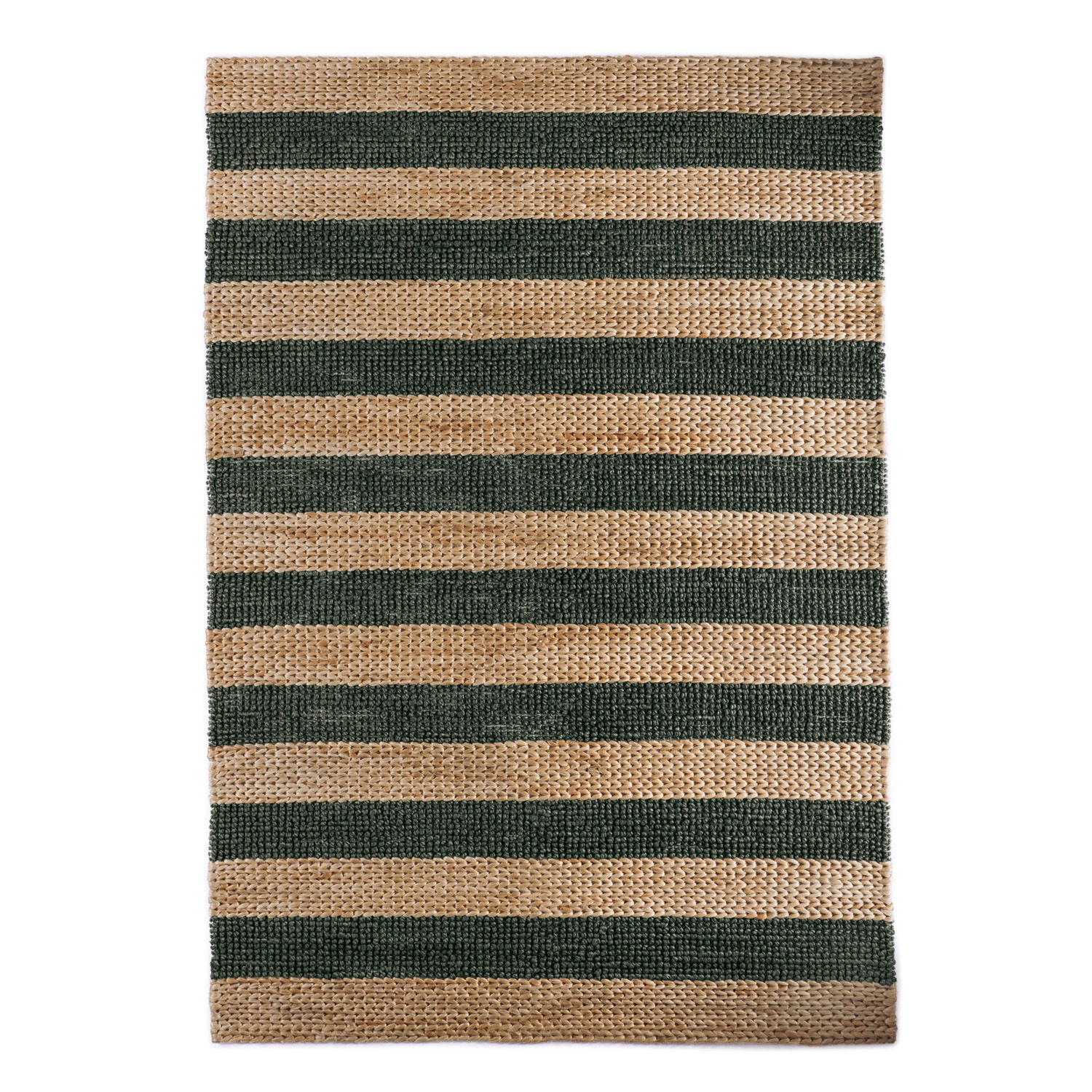 Bondi Jute Stripe Natural Bottle Green Rug