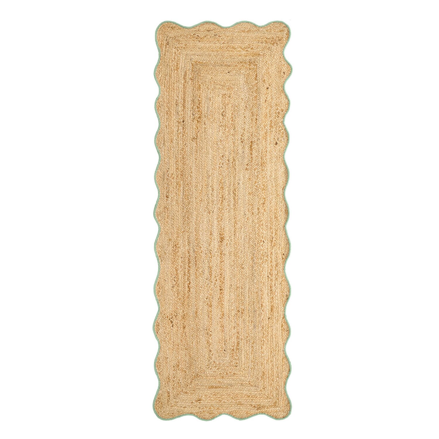Jute Scalloped Edge Green Runner